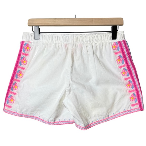 Lilly Pulitzer Womens Katia Pink Embroidered Flower White Shorts Elastic Waist S - Picture 2 of 12